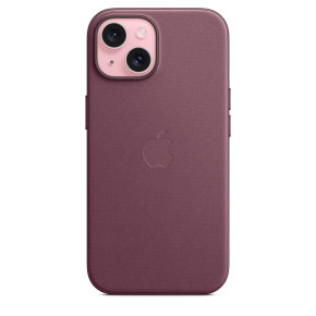 Луксозен твърд текстилен гръб оригинален MT4A3ZM/A OFFICIAL Apple FineWoven Case With MagSafe за Apple iPhone 15 Plus 6.7 бордо / Mulberry